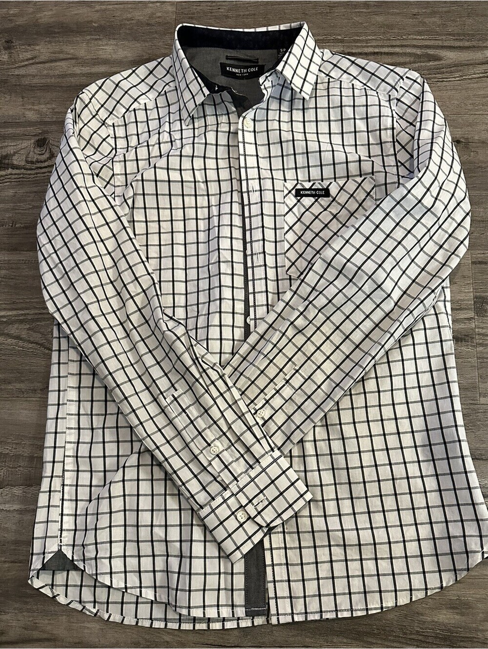 KENNETH COLE NEW YORK L/S BUTTON-DOWN MICRO-CHECK DRESS SHIRT  Small Mint!